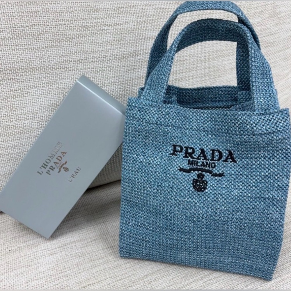 Prada Mini Raffia Tote Bag – Light Blue – GWP (Gift With Purchase)